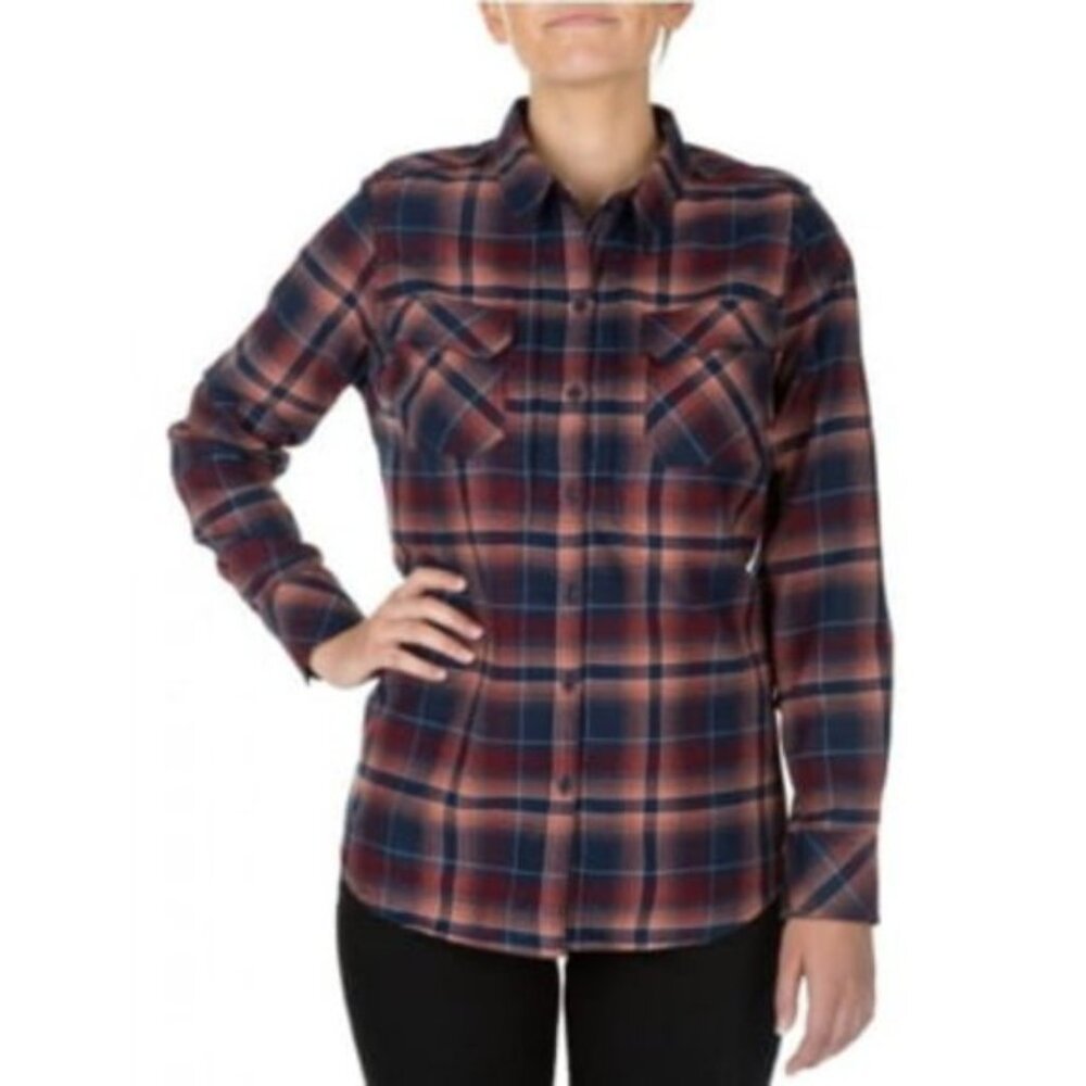 5.11 TACTICAL Heartbreaker Flannel Womens‎ Medium Blue Orange Plaid Button Top